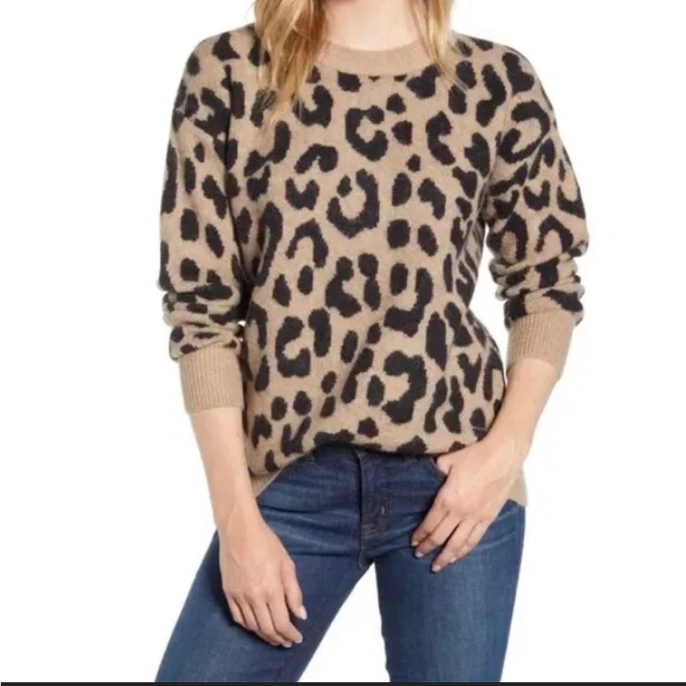 J. Crew Leopard Print Crewneck Merino Wool Alpaca Blend Sweater Women’s Small